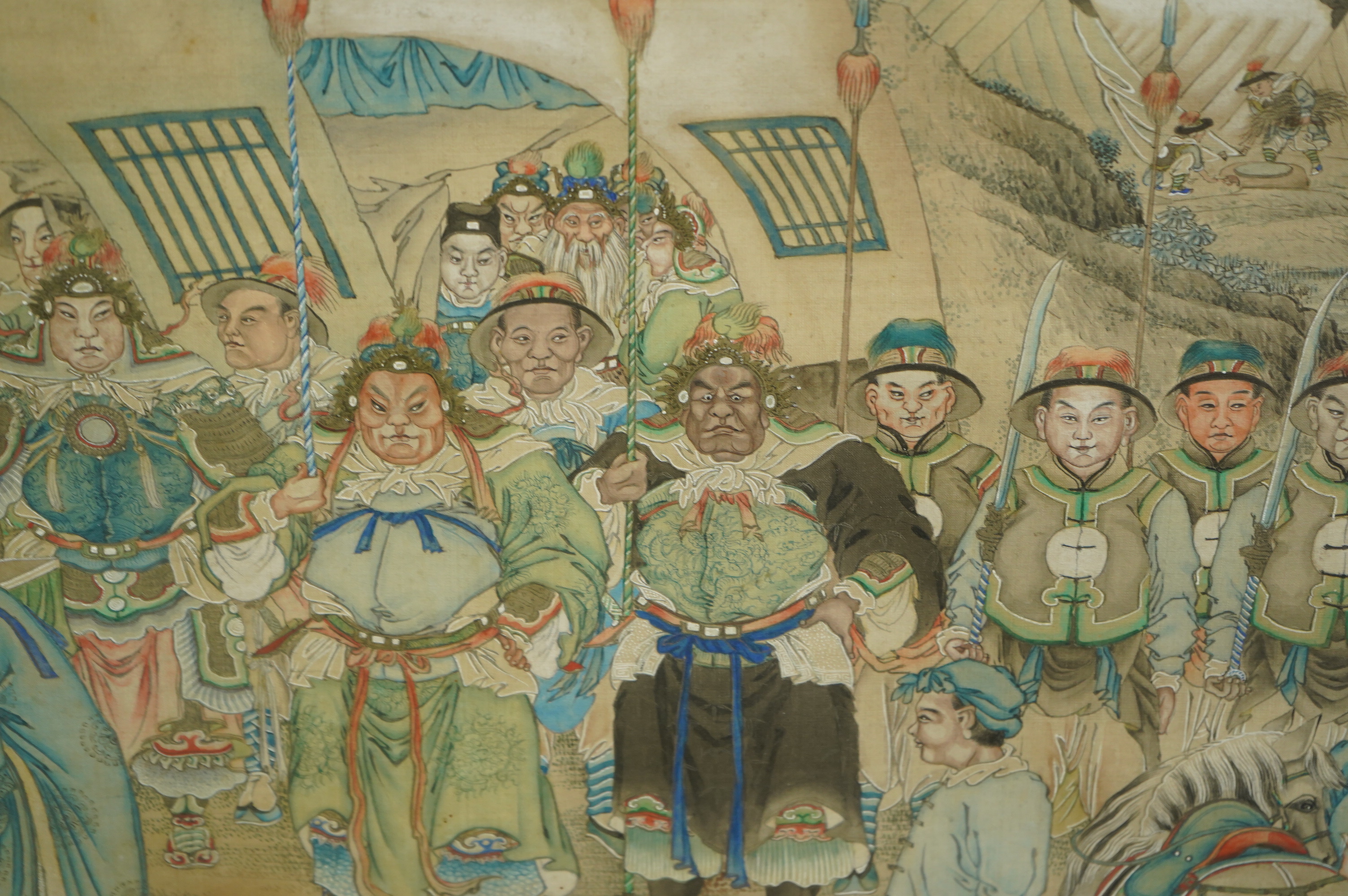 Chinese School , (late 19th century), Princes from the dominions paying homage to the Emperor, ink and watercolour on silk, calligraphic inscription, 79.5cm x 79.5cm
